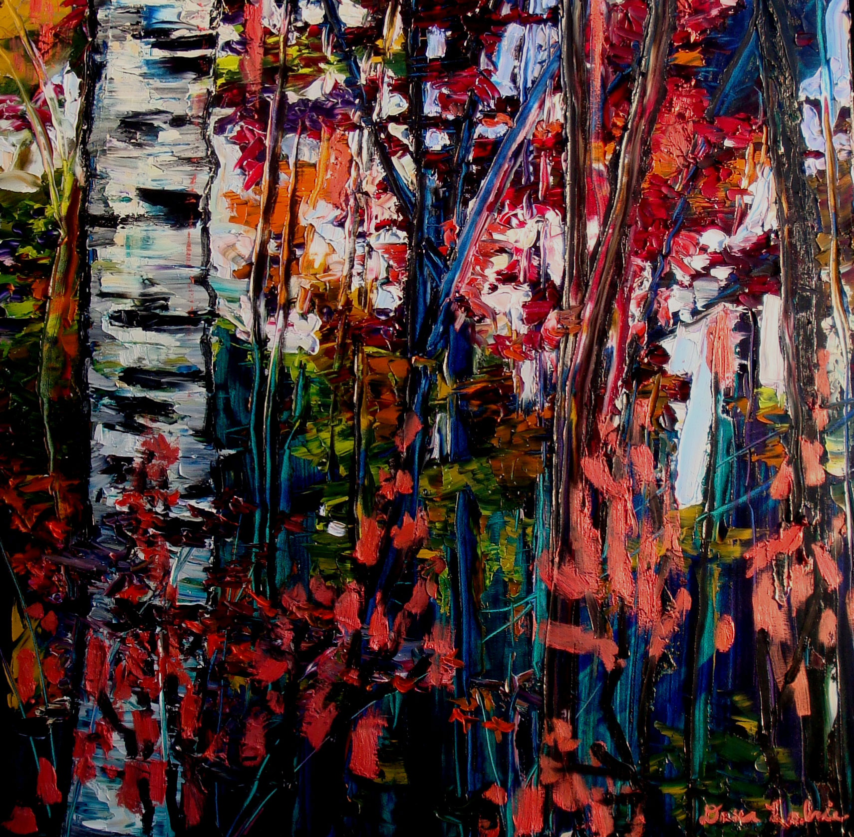 painting birch tree fall